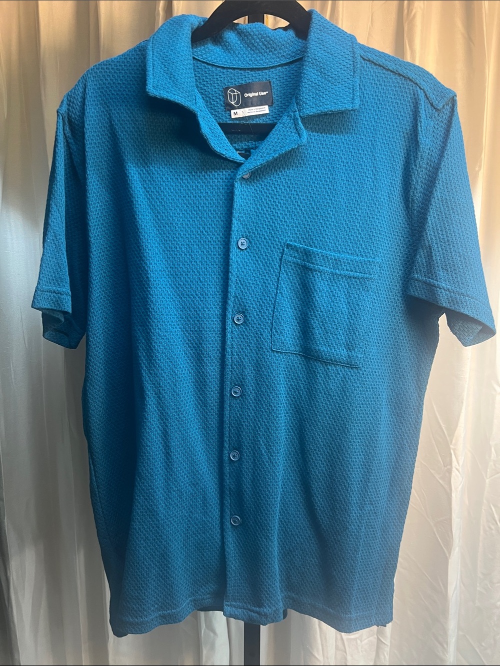 Original Use Men’s Short-Sleeve Button-Down Shirt in Teal Blue